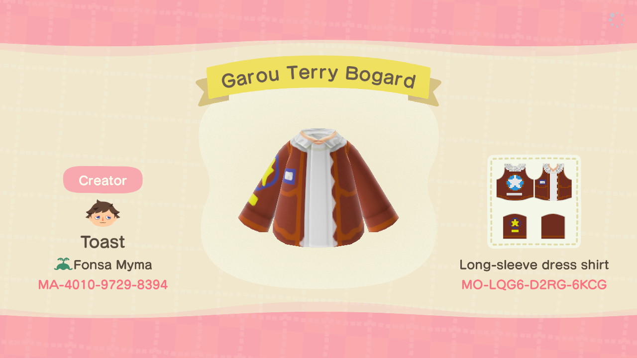 Animal Crossing New Leaf Designs Terry Bogard From Fatal Fury